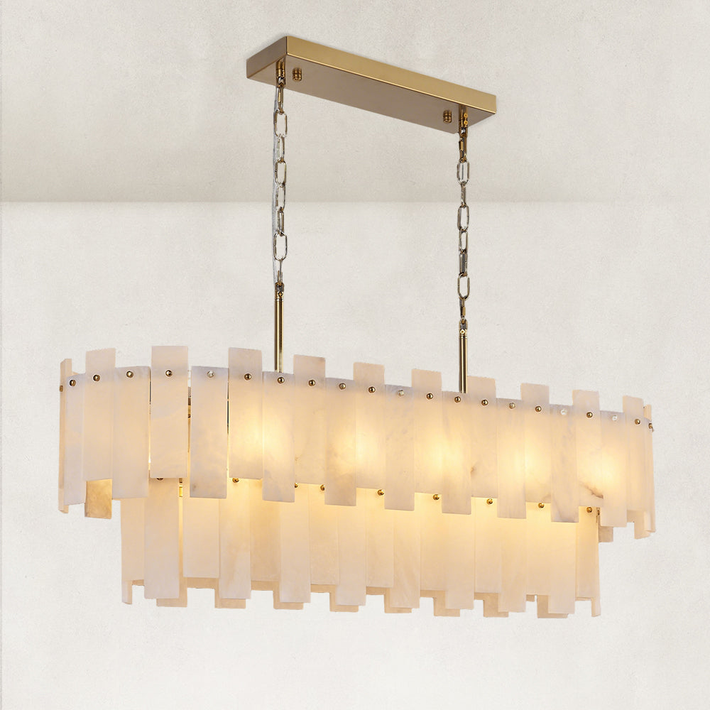 Solara Alabaster 2-Tier Rectangular Chandelier 40"W