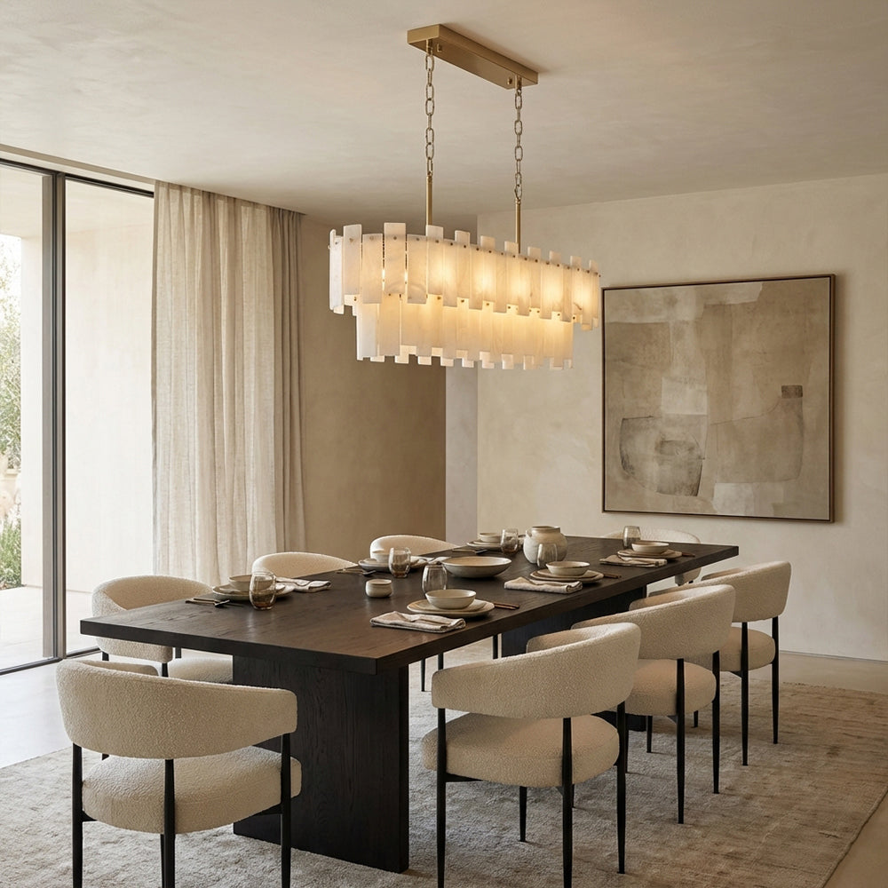 Solara Alabaster 2-Tier Rectangular Chandelier 40"W