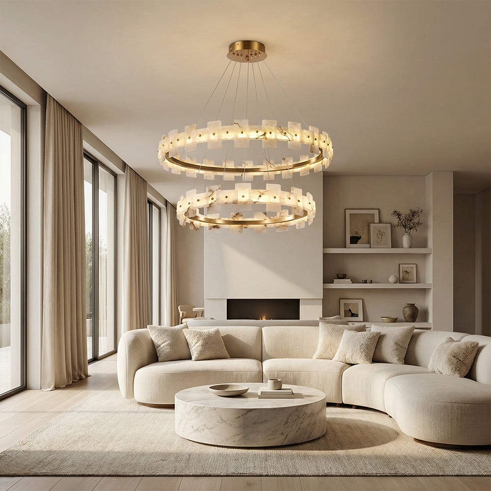 Aurelion Halo Alabaster 2-Tier Chandelier 40"D