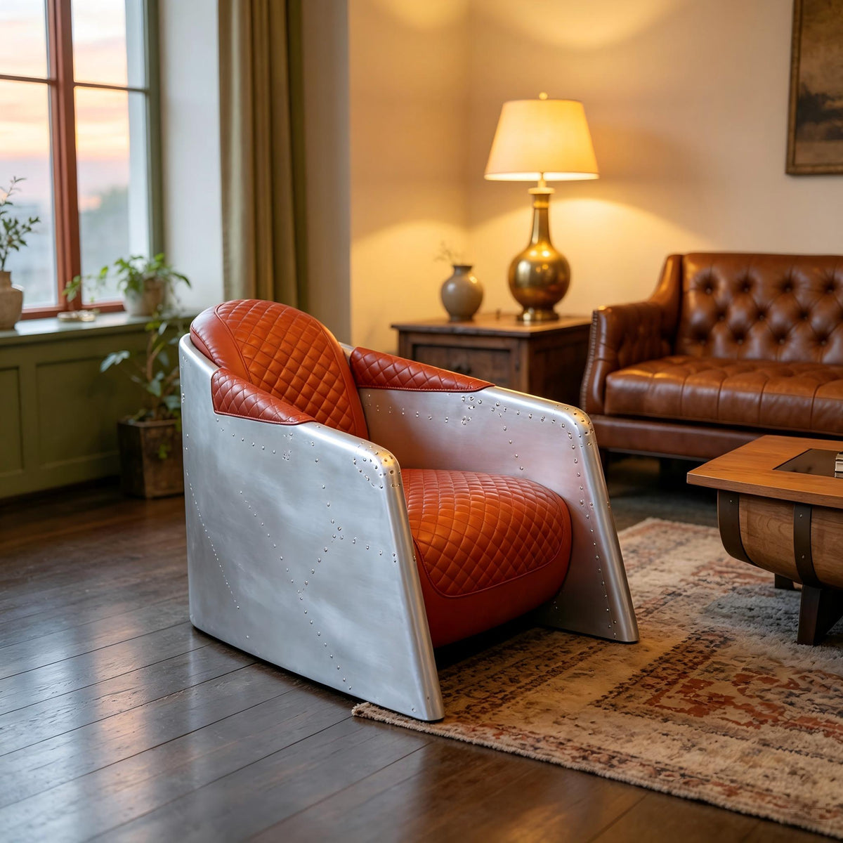 Abubi Arden Quilted Leather & Aluminum Lounge Chair