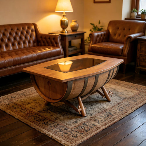 Abubi Barrel-Inspired Wooden Freestanding Table