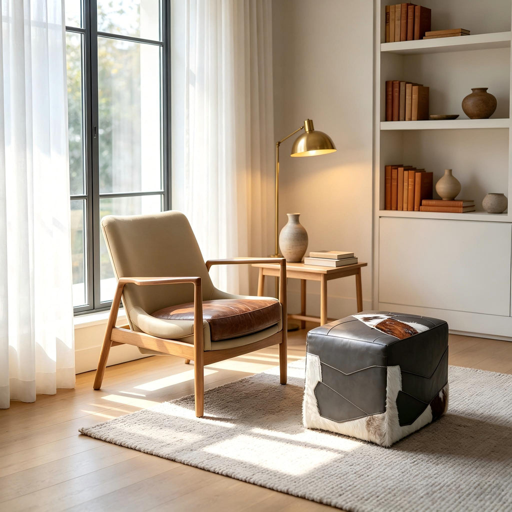 Abubi Caspian Leather & Wood Lounge Chair