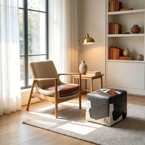 Abubi Caspian Leather & Wood Lounge Chair