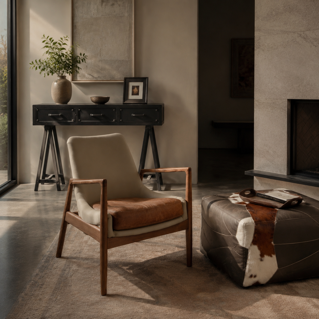 Abubi Caspian Leather & Wood Lounge Chair