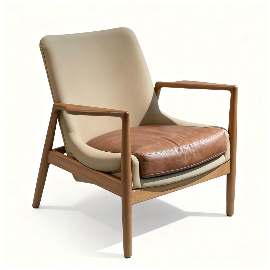 Abubi Caspian Leather & Wood Lounge Chair