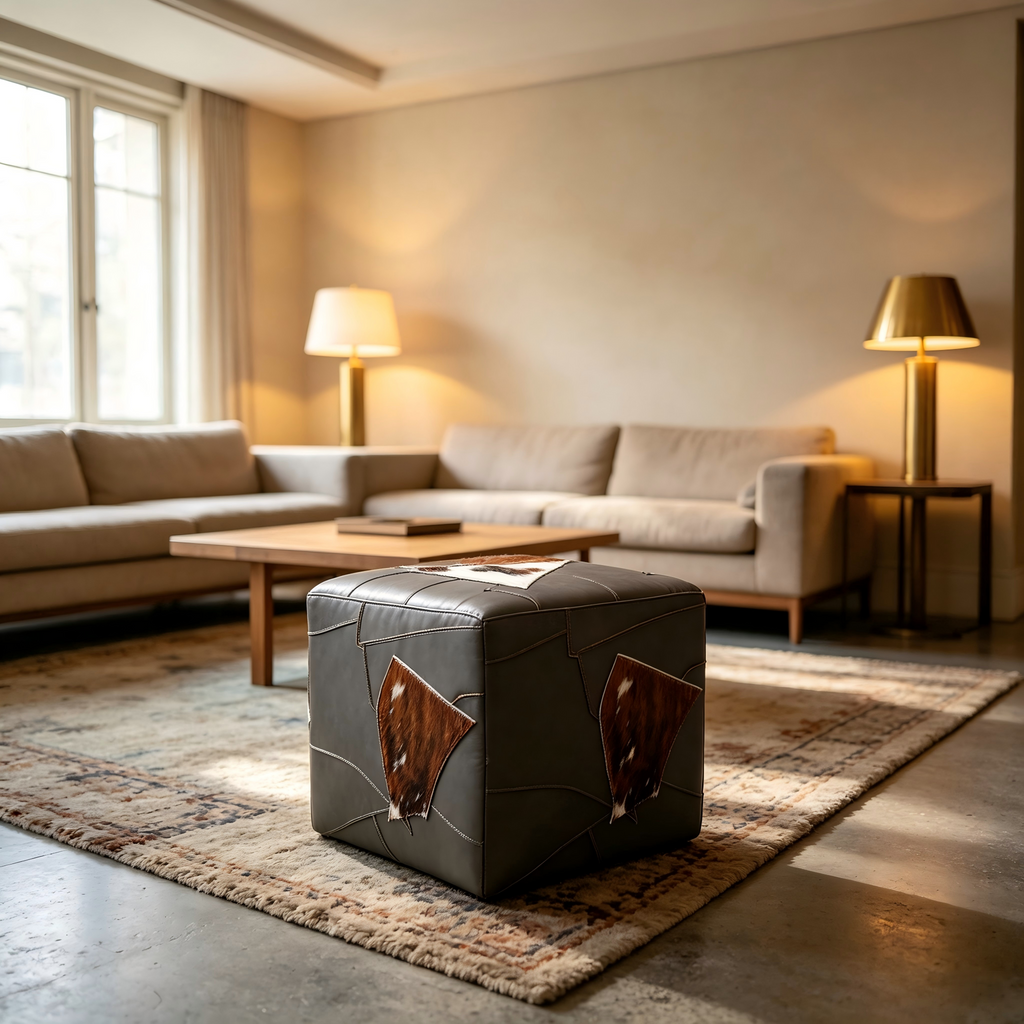 Abubi Marlow Black & White Hair-On-Hide Ottoman