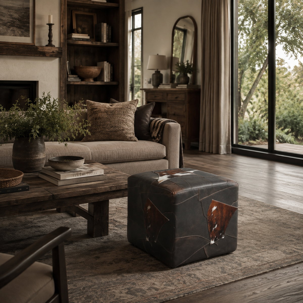 Abubi Marlow Black & White Hair-On-Hide Ottoman