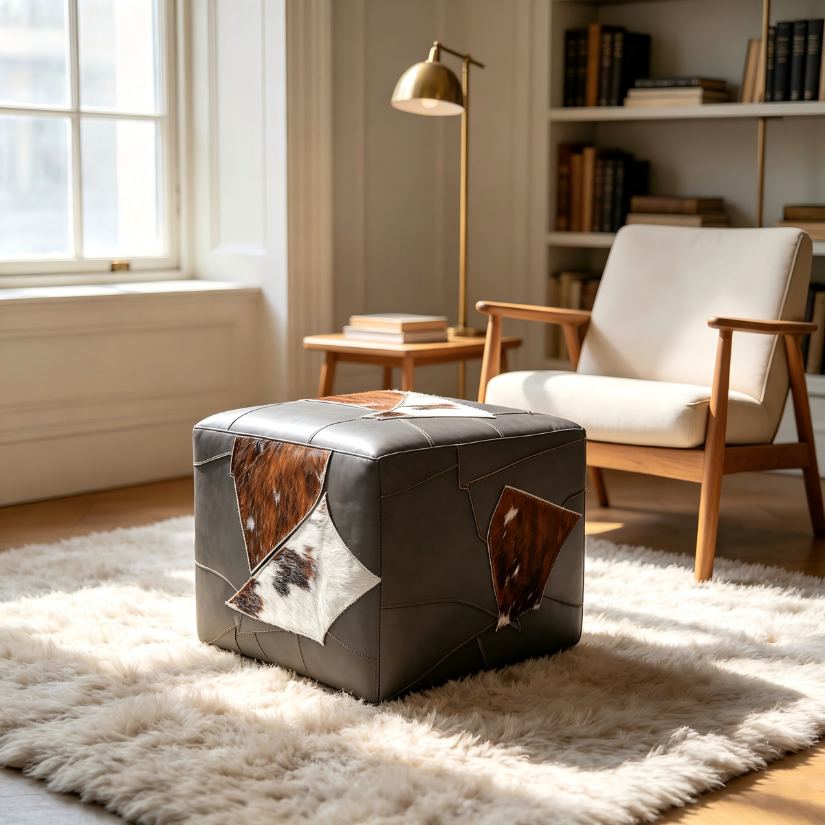 Abubi Marlow Black & White Hair-On-Hide Ottoman