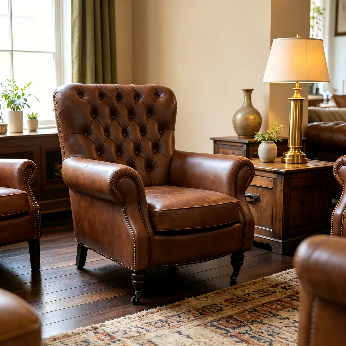 Abubi Regency Tufted Leather Wingback Chair