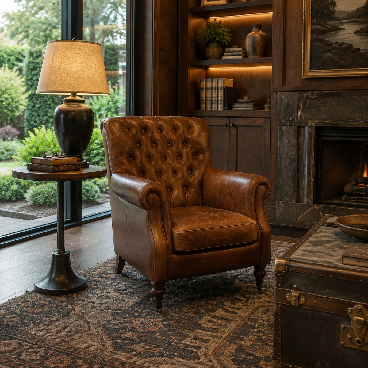 Abubi Regency Tufted Leather Wingback Chair