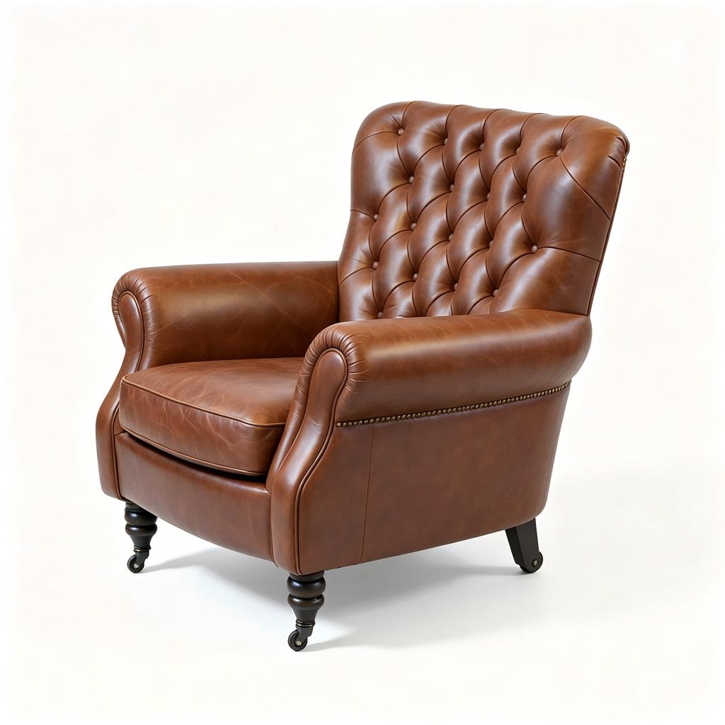 Abubi Regency Tufted Leather Wingback Chair