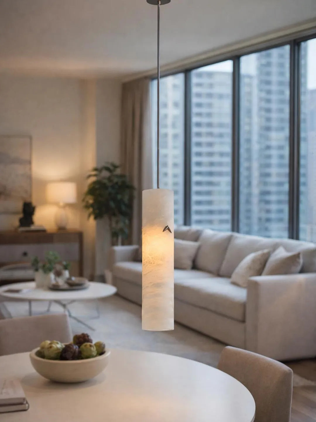 Alabaster Pendant Light with Leaf