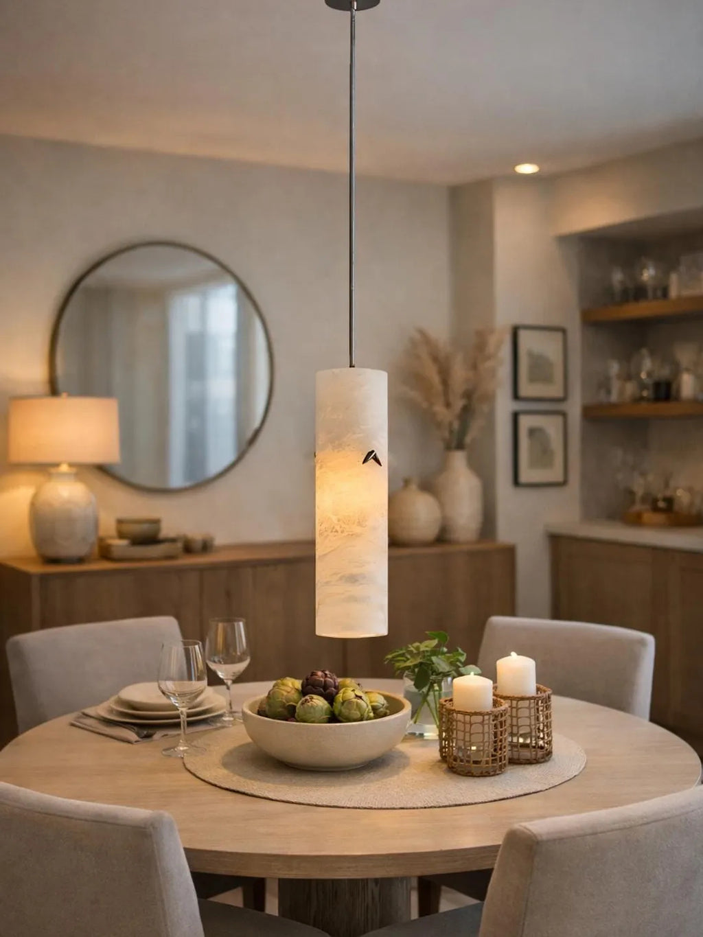 Alabaster Pendant Light with Leaf