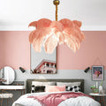 Art Deco Colorized Feather Brass Branch Chandelier
