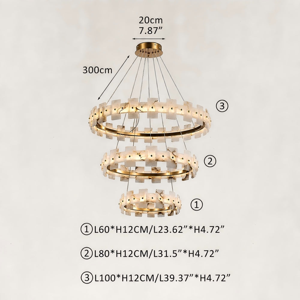 Aurelion Halo Alabaster 3-Tier Chandelier 40"D