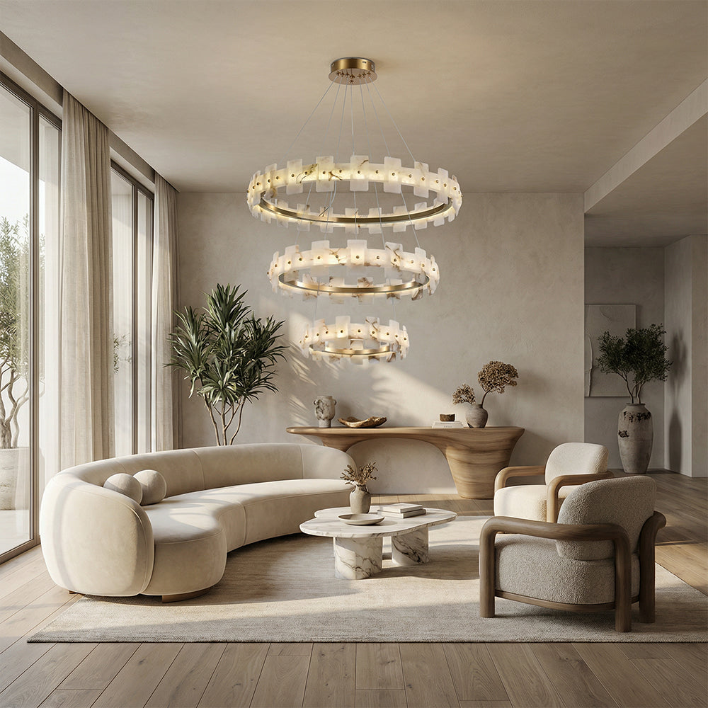 Aurelion Halo Alabaster 3-Tier Chandelier 40"D