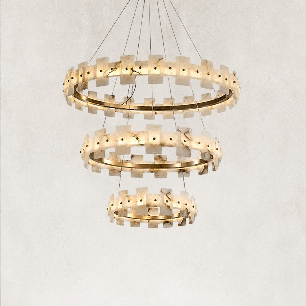 Aurelion Halo Alabaster 3-Tier Chandelier 40"D