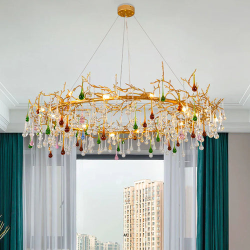 Avis Colorful Crystal Rain Branch Chandelier