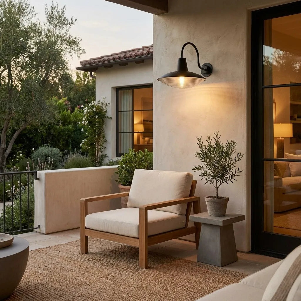 Cedric Blackened Iron Ribbed Glass Outdoor Sconce