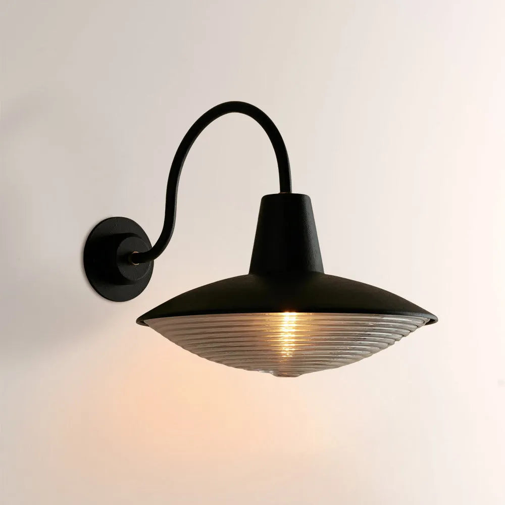 Cedric Blackened Iron Ribbed Glass Outdoor Sconce