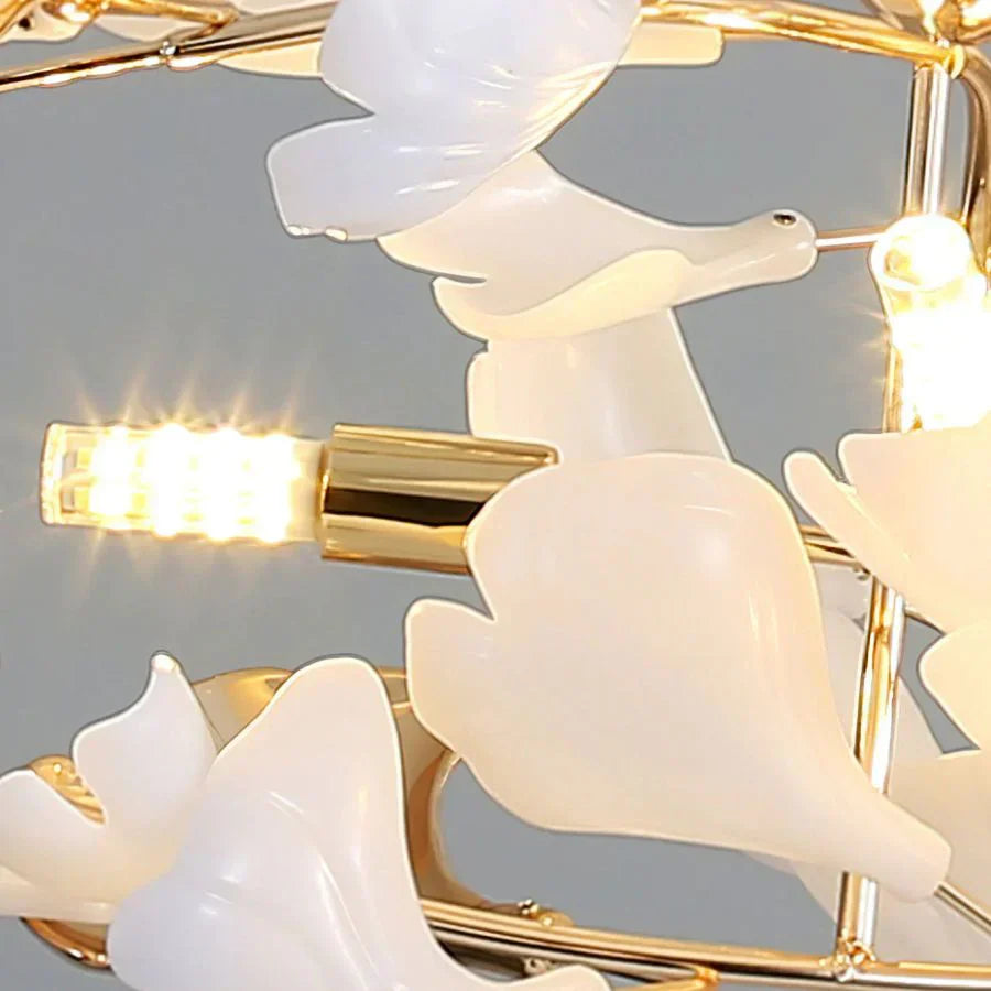 Ceramic Ginkgo Rings Linear Branch Chandelier