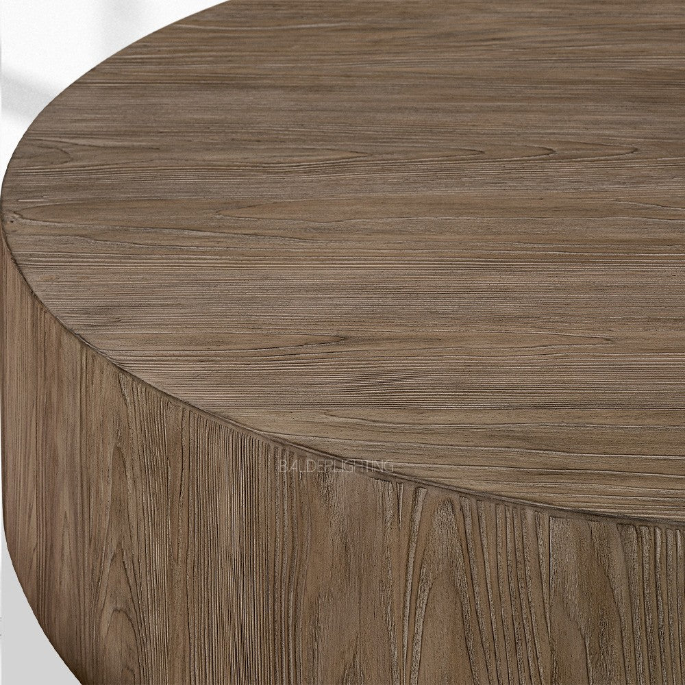 Cira Solid Wood Plinth Round Coffee Table