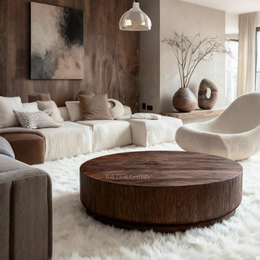 Cira Solid Wood Plinth Round Coffee Table