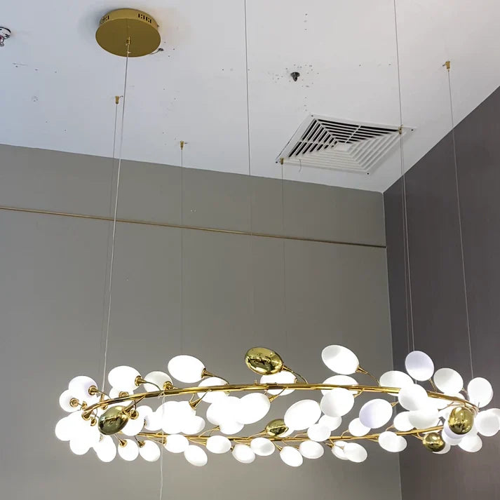 Creative Art Grape Chandelier Pure White Nordic Ring and Linear Design
