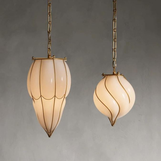 Ella Caged Opal Glass & Brass Large Pendant