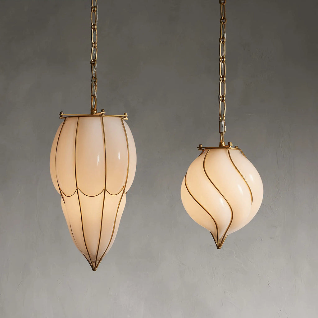 Ella Caged Opal Glass & Brass Small Pendant