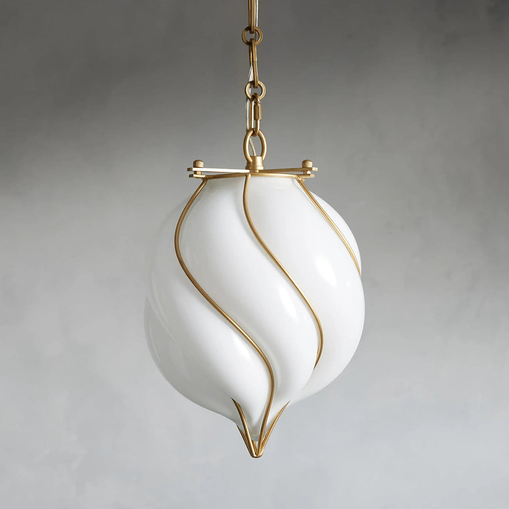 Ella Caged Opal Glass & Brass Small Pendant