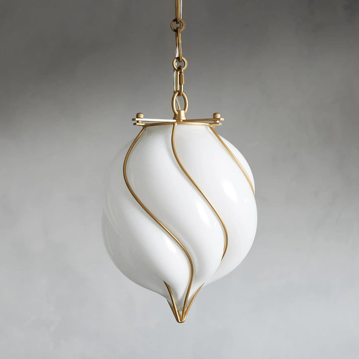 Ella Caged Opal Glass & Brass Small Pendant