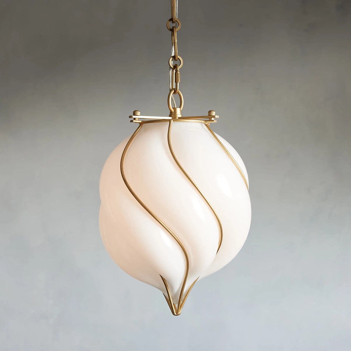 Ella Caged Opal Glass & Brass Small Pendant