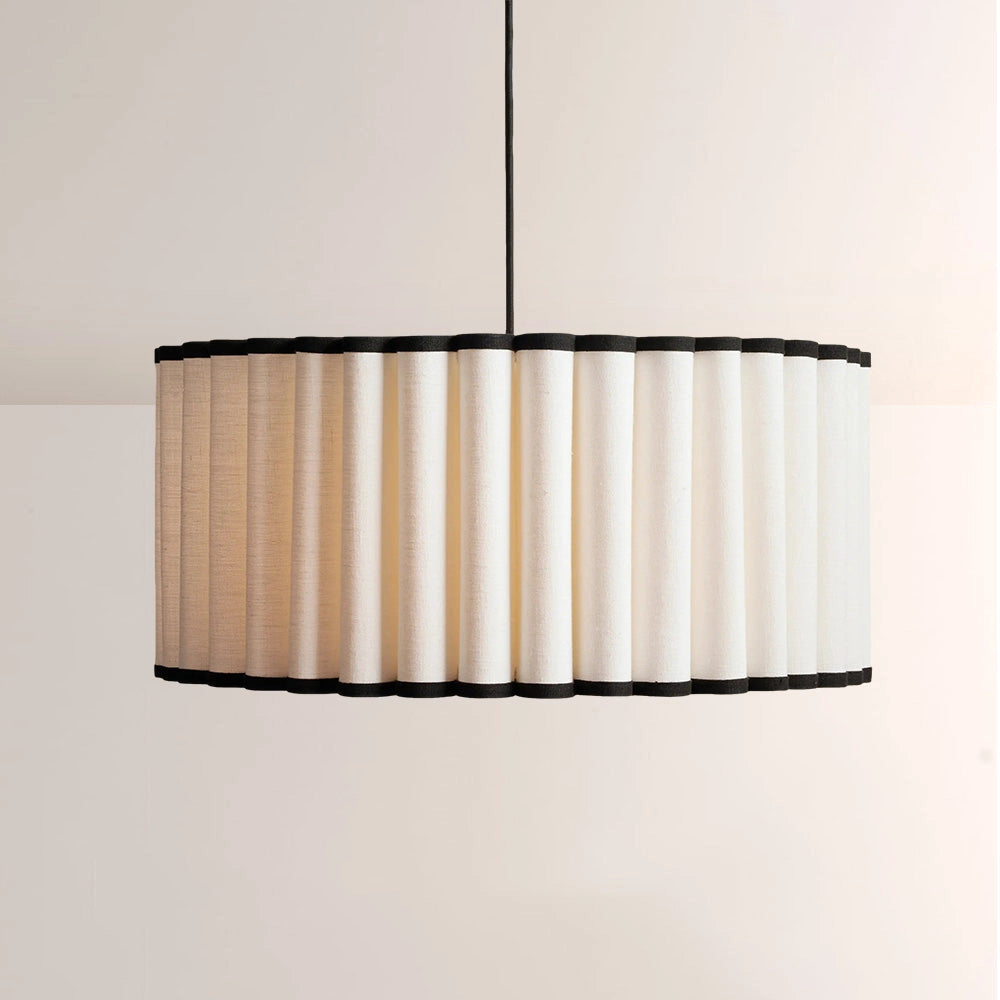 Ella Pleated Linen & Black Trim Pendant