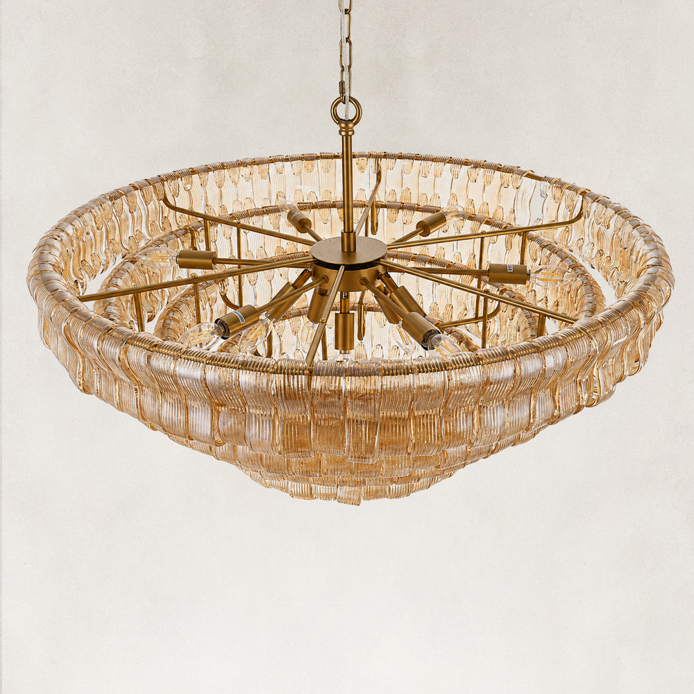 Ellson Amber Glass Round Chandelier 36"D
