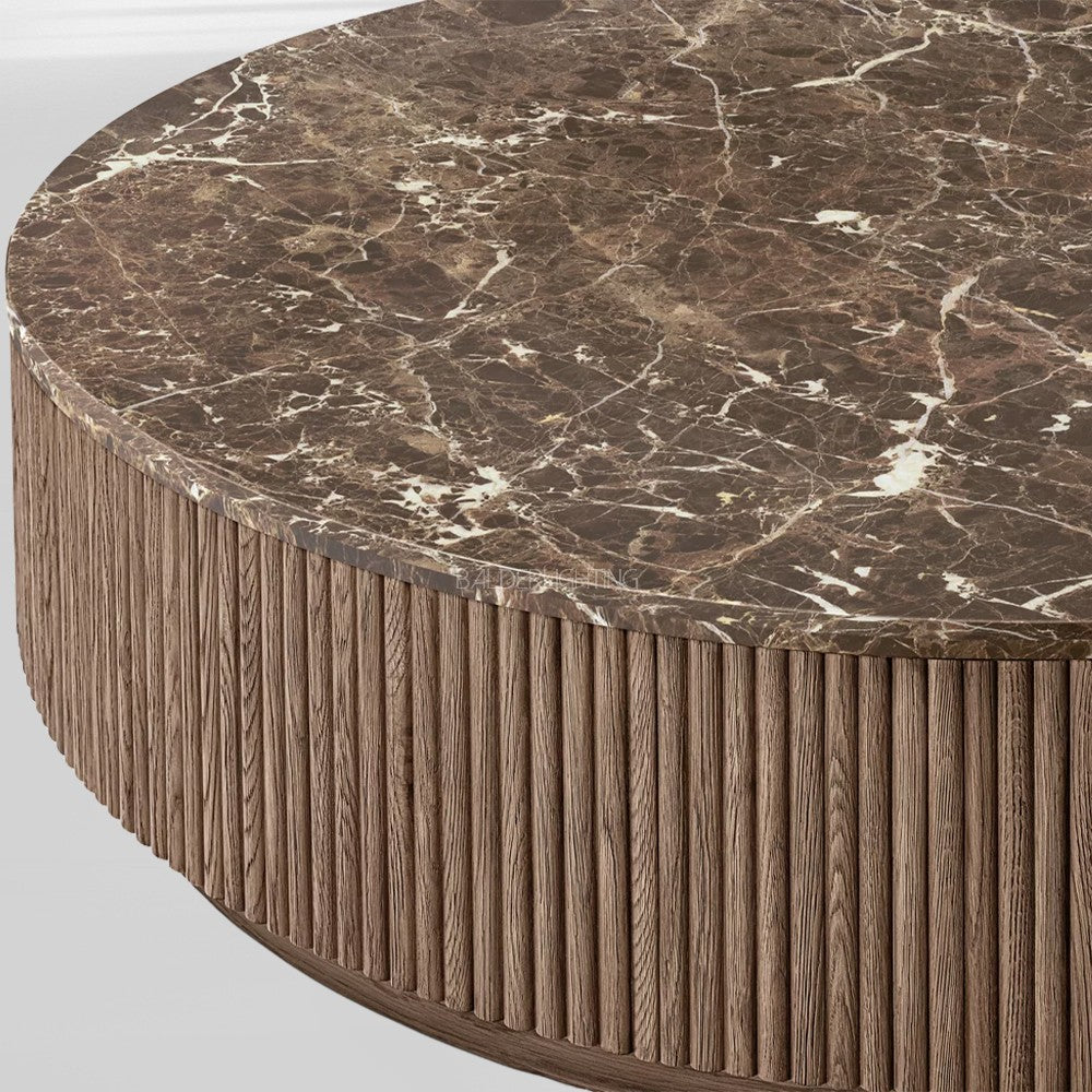 Holland Oak Wood & Stone Round Coffee Table