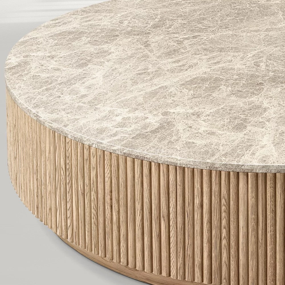 Holland Oak Wood & Stone Round Coffee Table