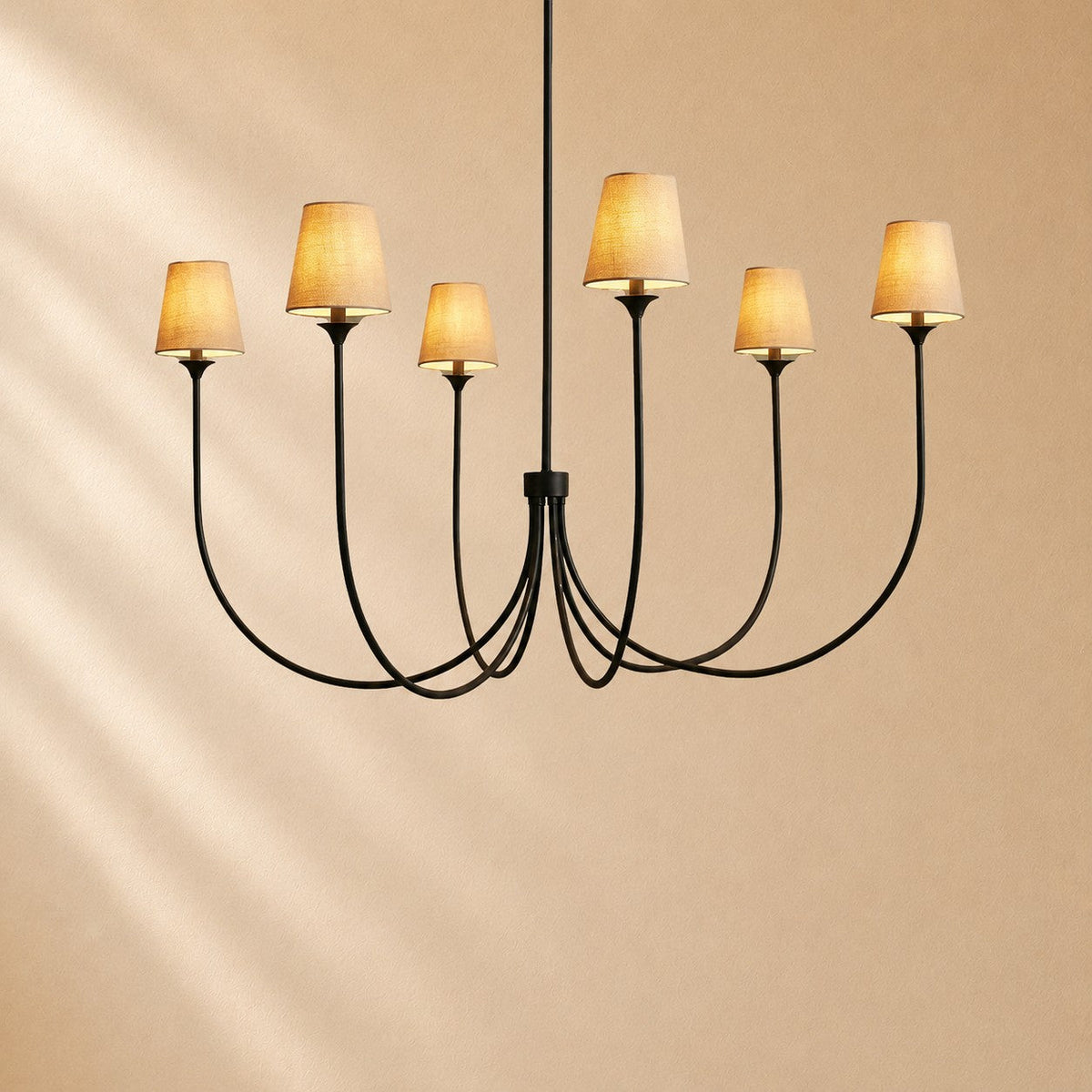 Hume 6-Light Curved Arm Chandelier with Linen Shades