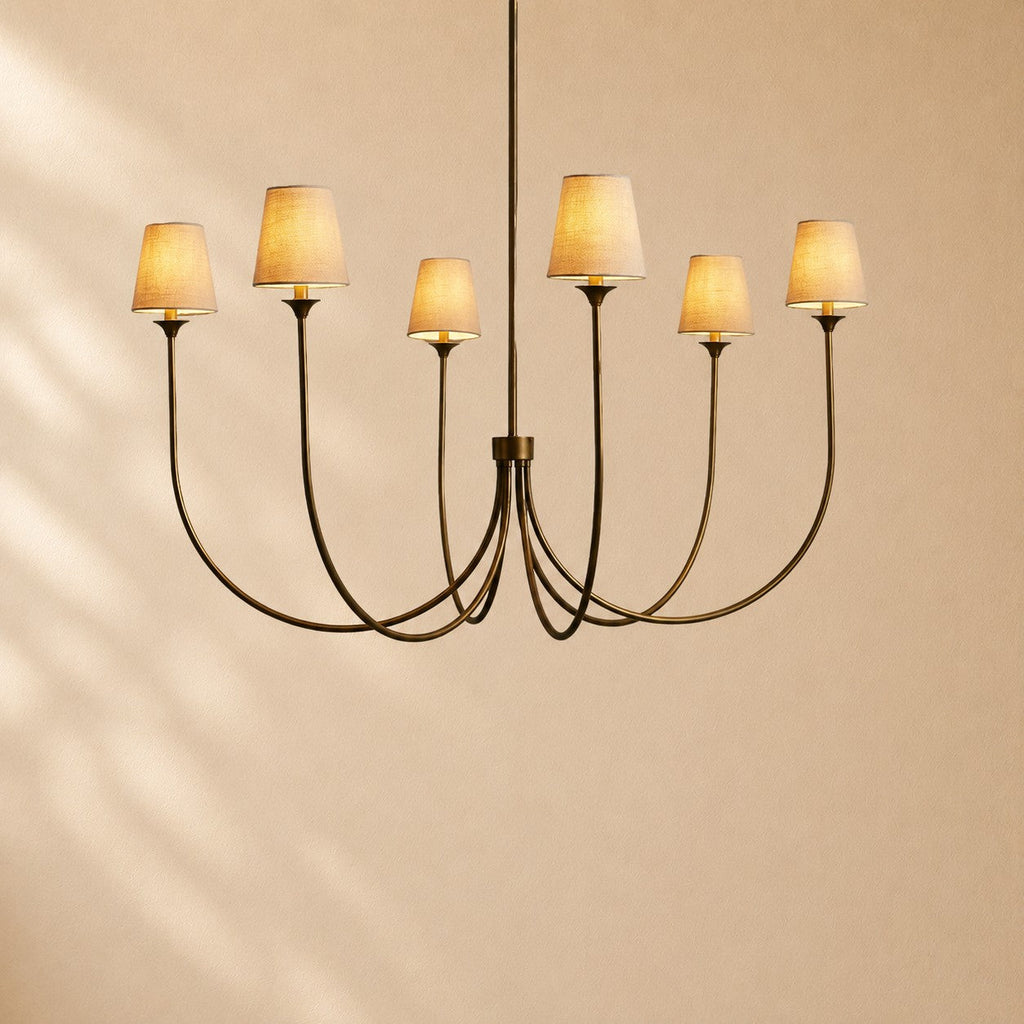 Hume 6-Light Curved Arm Chandelier with Linen Shades