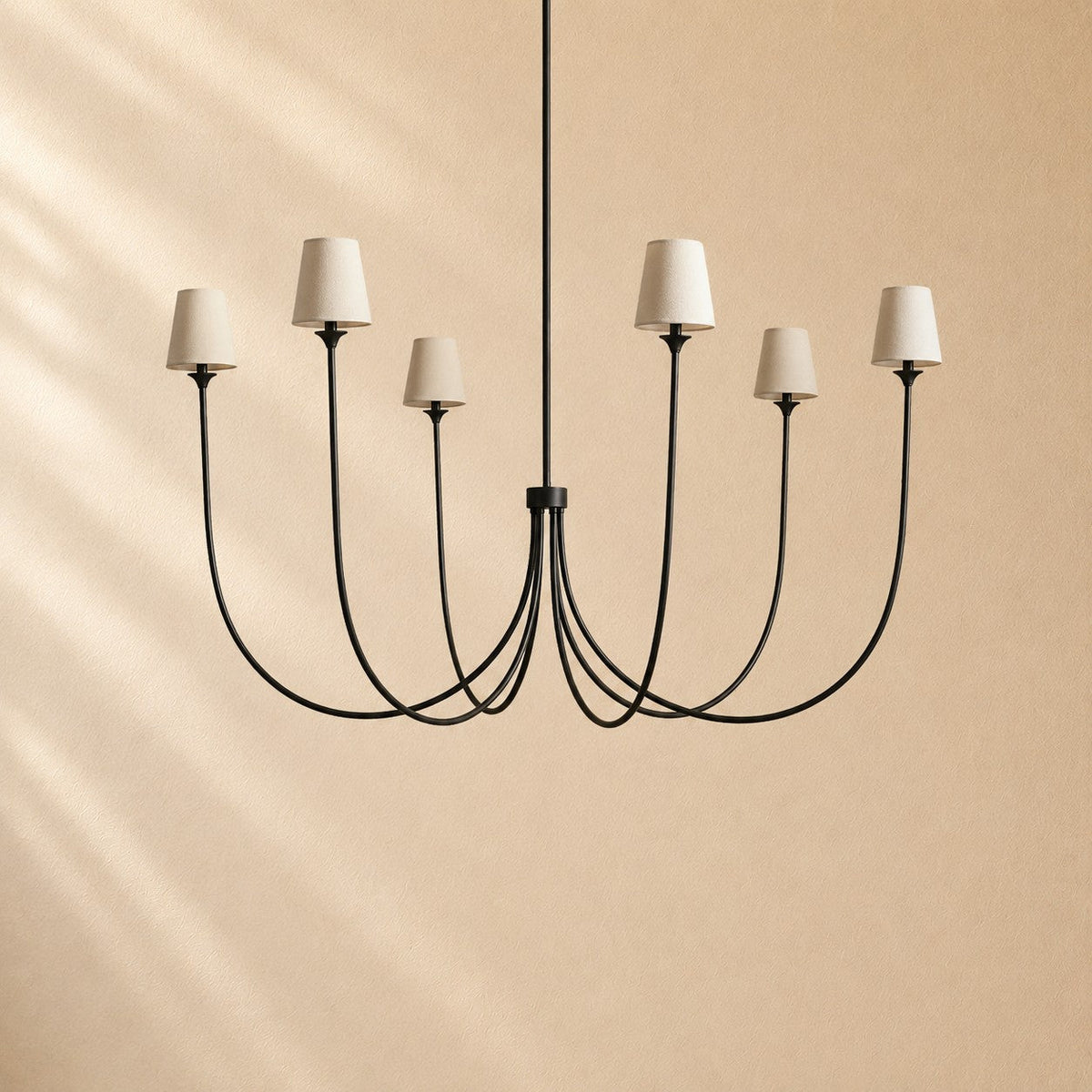 Hume 6-Light Curved Arm Chandelier with Linen Shades