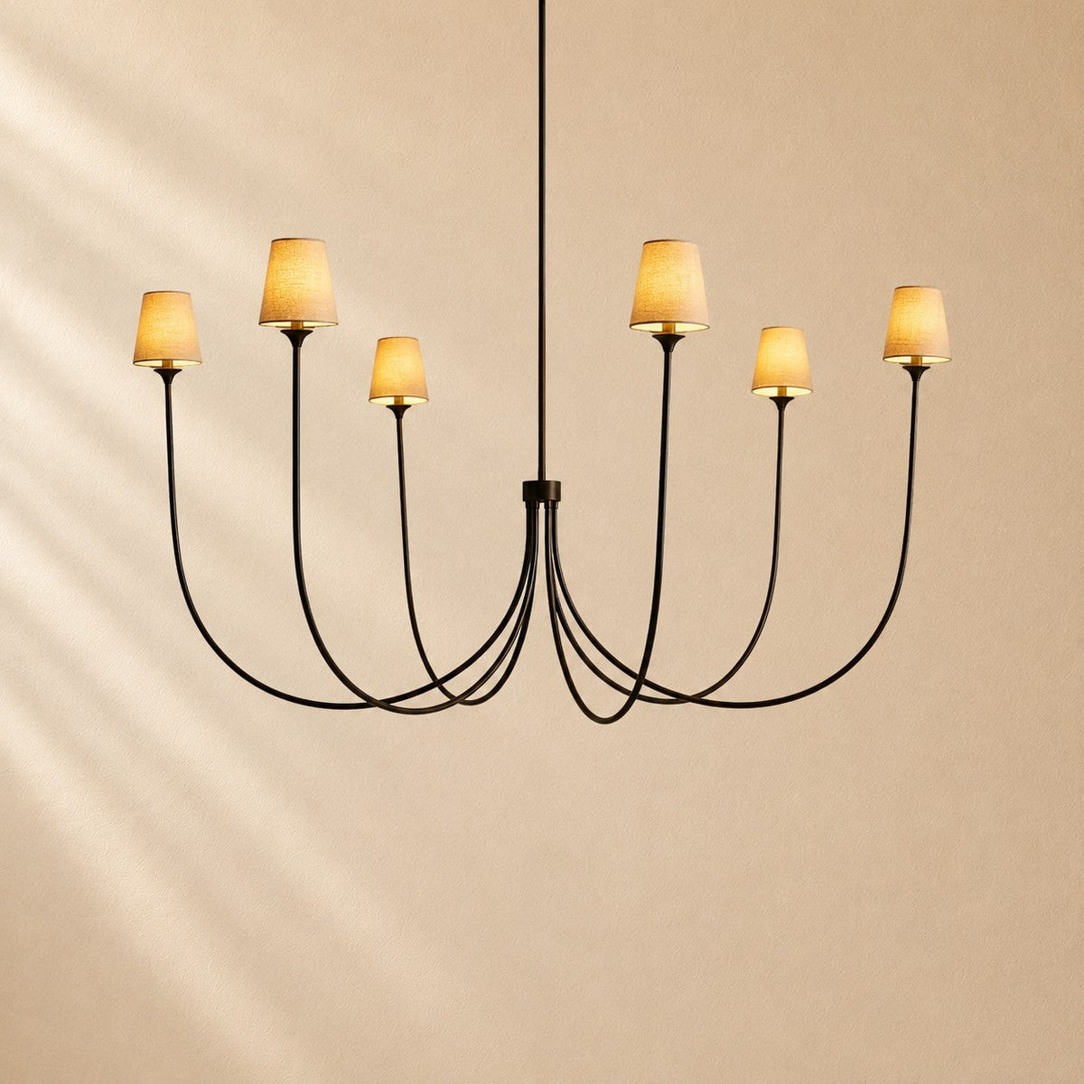 Hume 6-Light Curved Arm Chandelier with Linen Shades