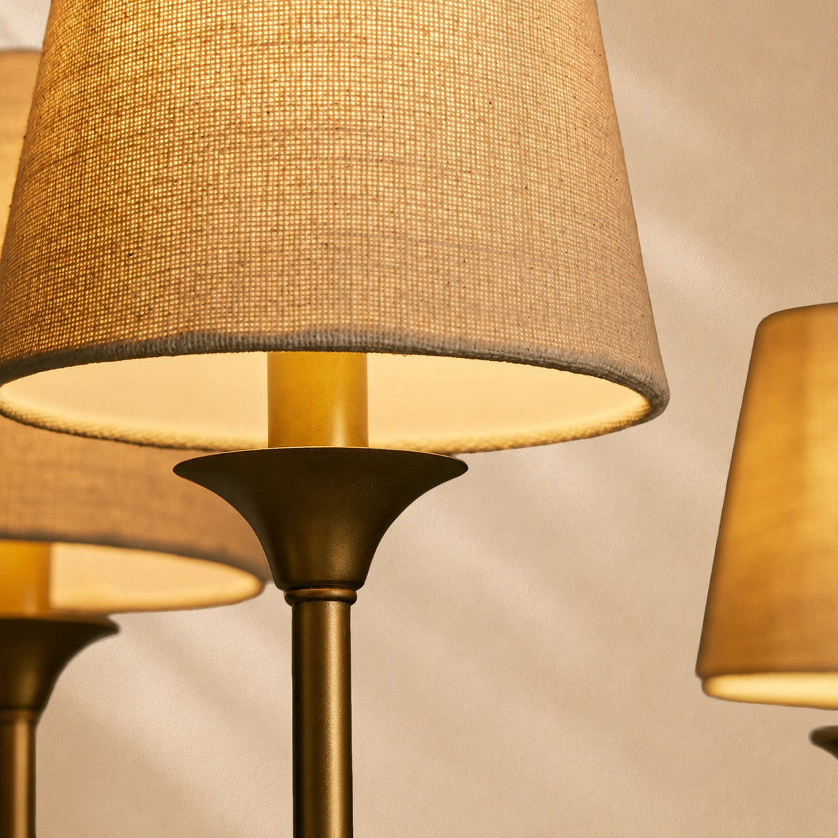 Hume 6-Light Curved Arm Chandelier with Linen Shades
