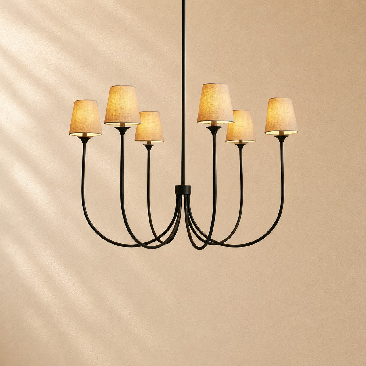 Hume 6-Light Curved Arm Chandelier with Linen Shades