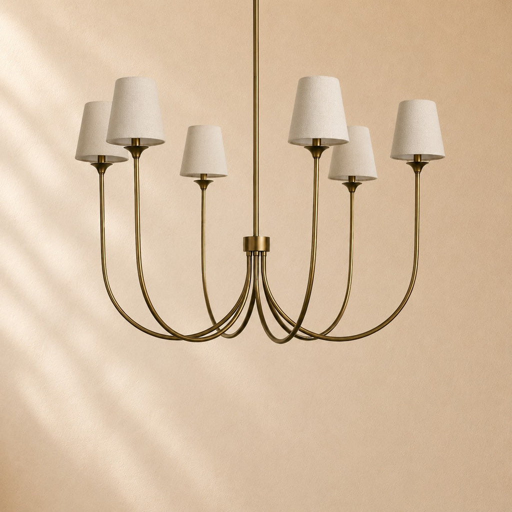 Hume 6-Light Curved Arm Chandelier with Linen Shades