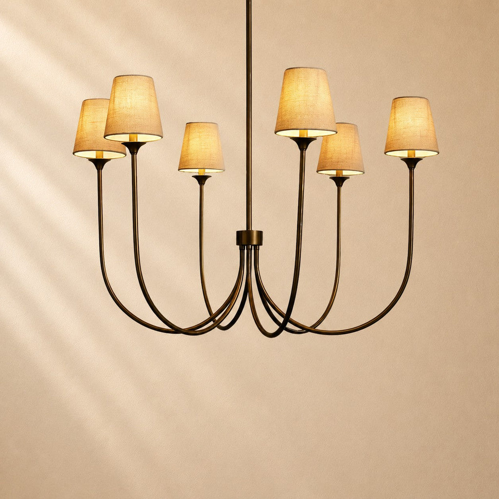 Hume 6-Light Curved Arm Chandelier with Linen Shades