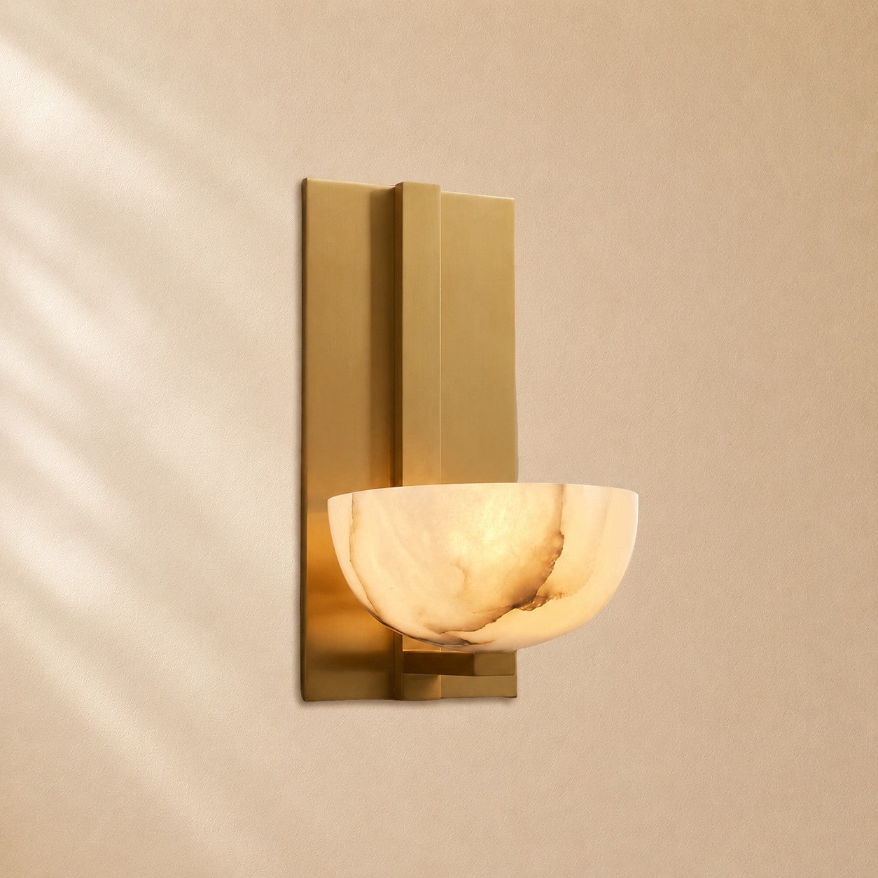 Josh Alabaster Bowl Wall Sconce with Brass Backplate
