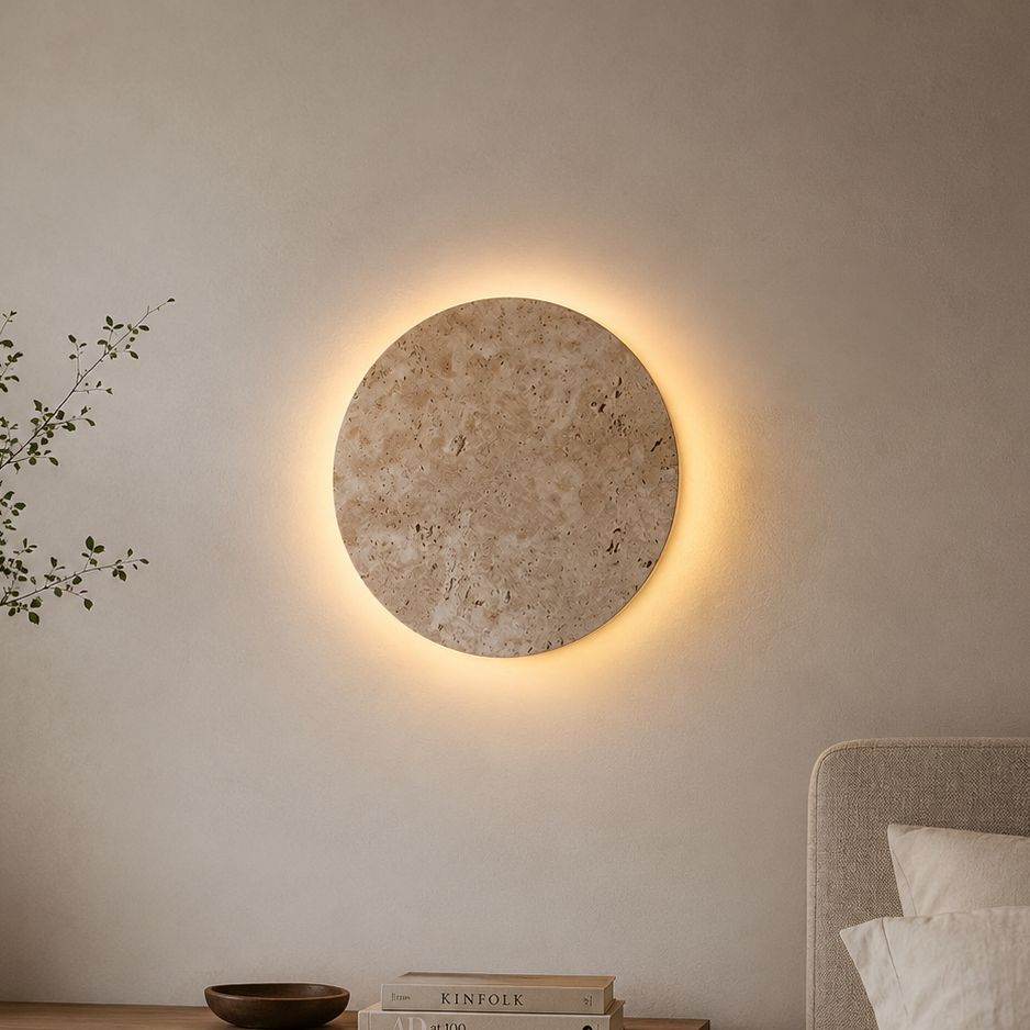 Leif Travertine Disc Outdoor Sconce