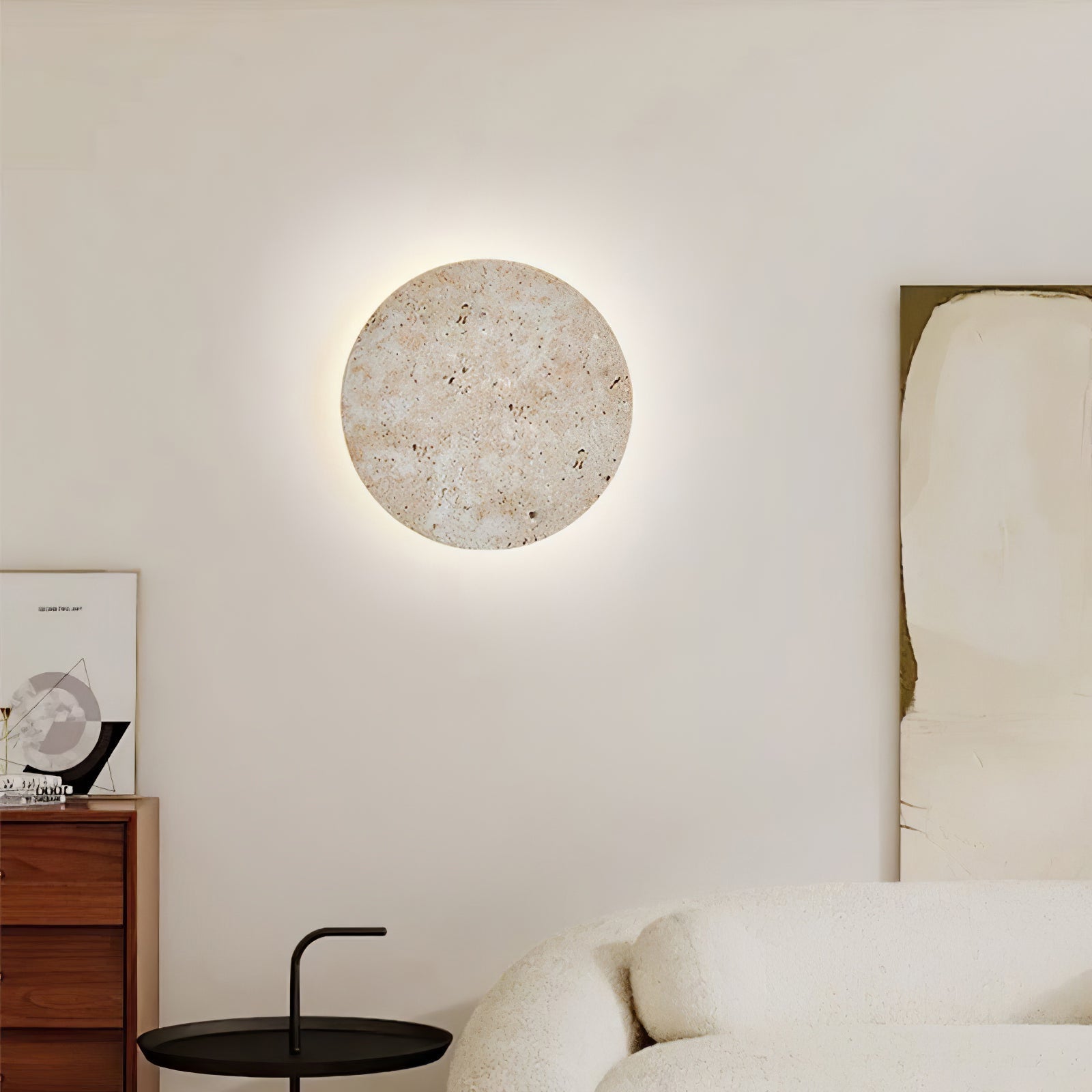 Leif Travertine Disc Outdoor Sconce
