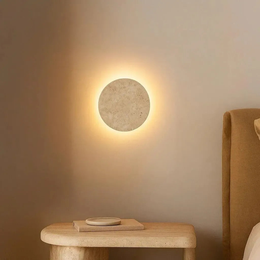 Leif Travertine Disc Outdoor Sconce