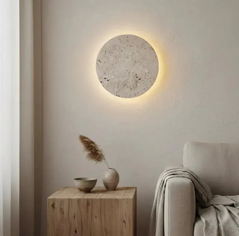 Leif Travertine Disc Outdoor Sconce